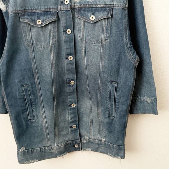 HIGHWAY JEANS | Oversized Denim Jacket Jean Distressed Long Length Wash | Medium - Picture 4 of 8
